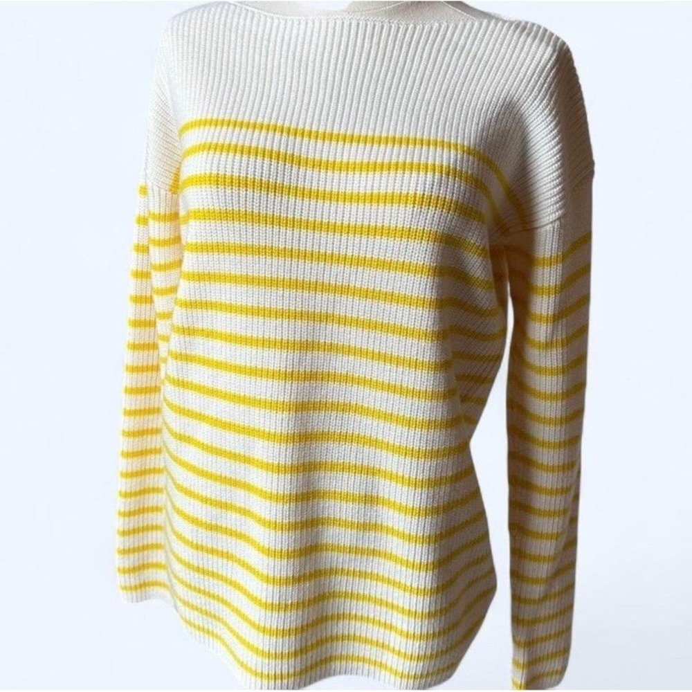 GAP Sz M Sweater Cream Yellow Stripe Boat Neck Long‎ Sleeve Ribbed Knit Top